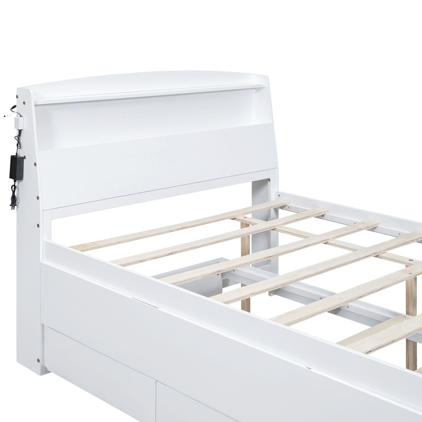 Full Size Platform Bed With Storage LED Headboard, Twin Trundle And 3 Drawers - White - The Sleep Loft - Online Mattress Showroom NYC