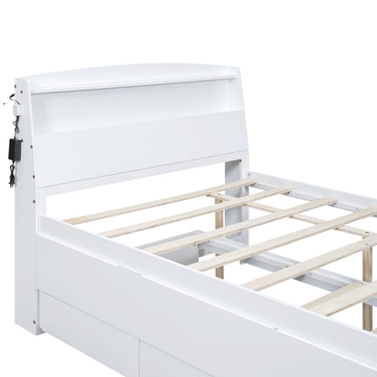 Full Size Platform Bed With Storage LED Headboard, Twin Trundle And 3 Drawers - White - The Sleep Loft - Online Mattress Showroom NYC
