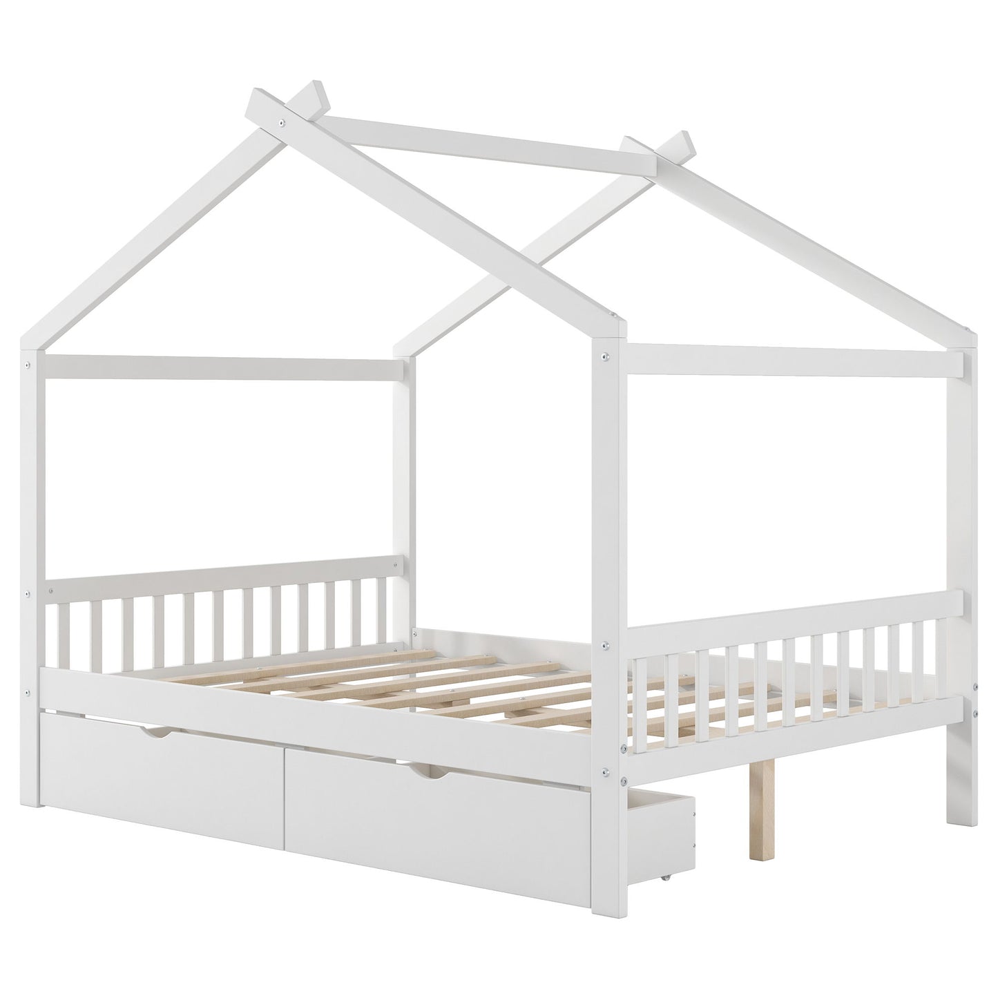 House Style Platform Bed With Headboard, Footboard, 2 Drawers, And Roof Design - The Sleep Loft - Online Mattress Showroom NYC
