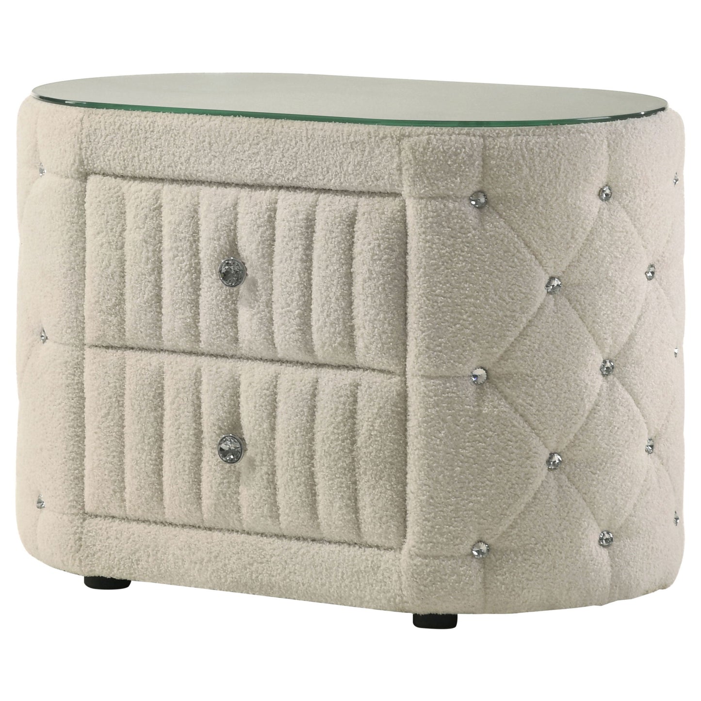Santiago - Oval 2 Drawer Upholstered Nightstand - Ivory - The Sleep Loft - Online Mattress Showroom NYC