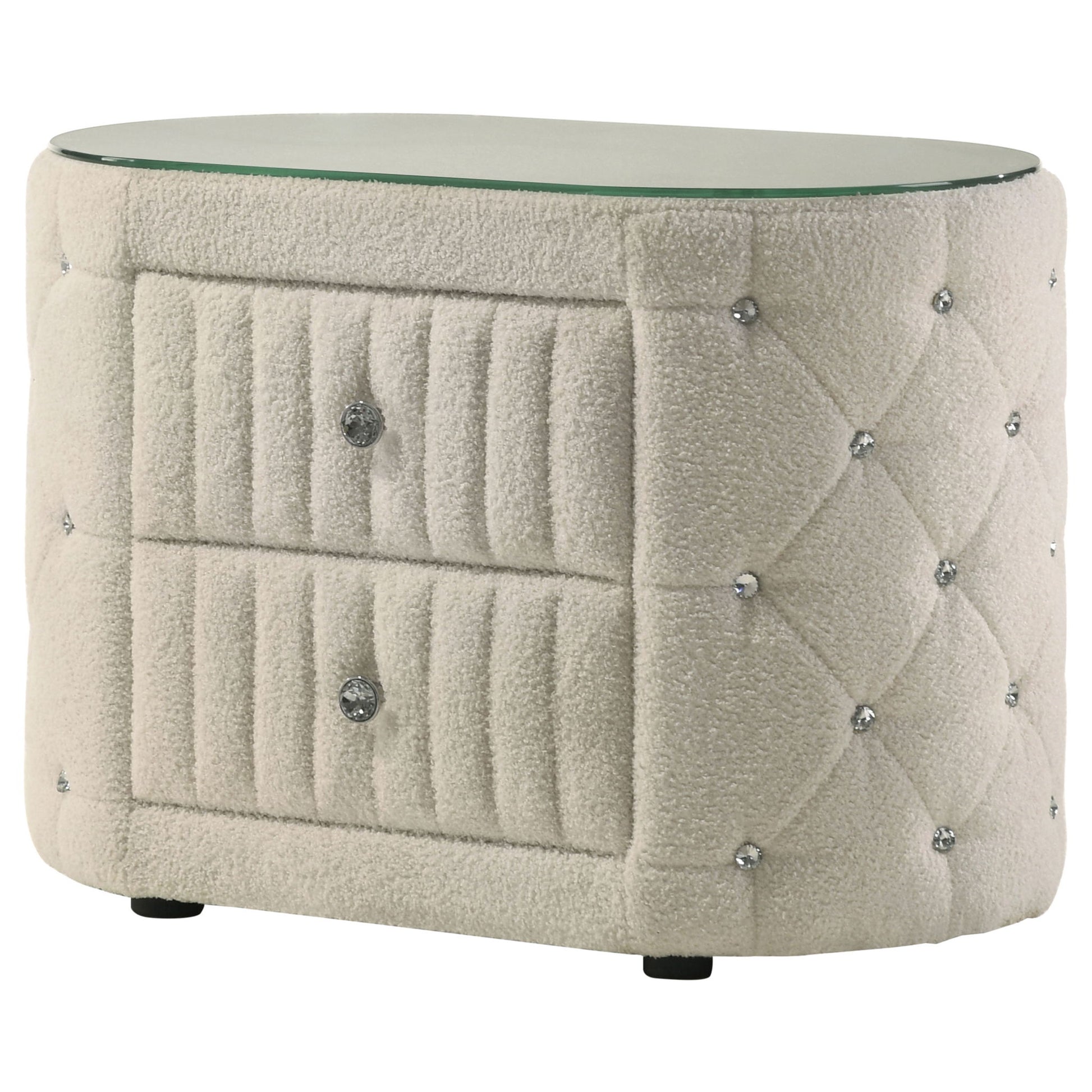 Santiago - Oval 2 Drawer Upholstered Nightstand - Ivory - The Sleep Loft - Online Mattress Showroom NYC