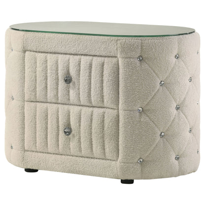 Santiago - Oval 2 Drawer Upholstered Nightstand - Ivory - The Sleep Loft - Online Mattress Showroom NYC