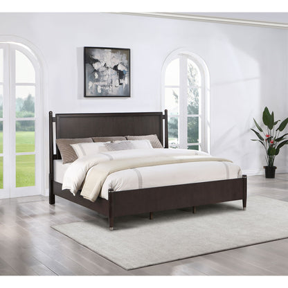 Niguel - Queen Size 4 Poster Bed With Finials, Floating Headboard - Brown