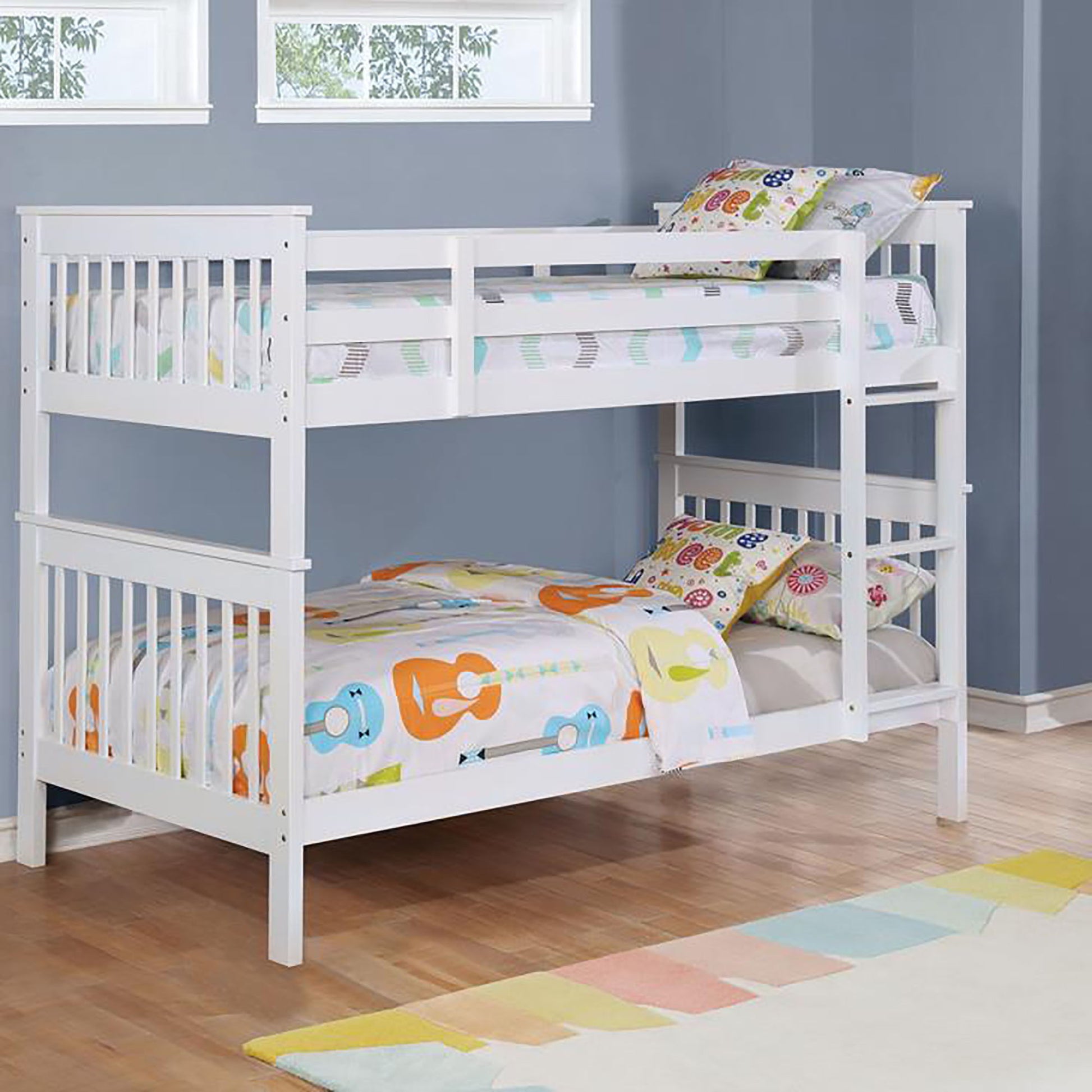 Slatted - Headboard Twin / Twin Bunk Bed With Built In Ladder Design - White - The Sleep Loft - Online Mattress Showroom NYC