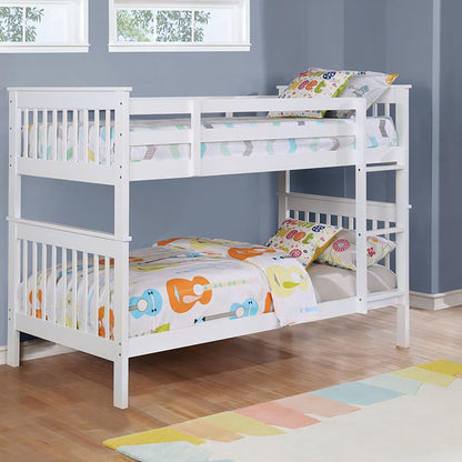 Slatted - Headboard Twin / Twin Bunk Bed With Built In Ladder Design - White - The Sleep Loft - Online Mattress Showroom NYC