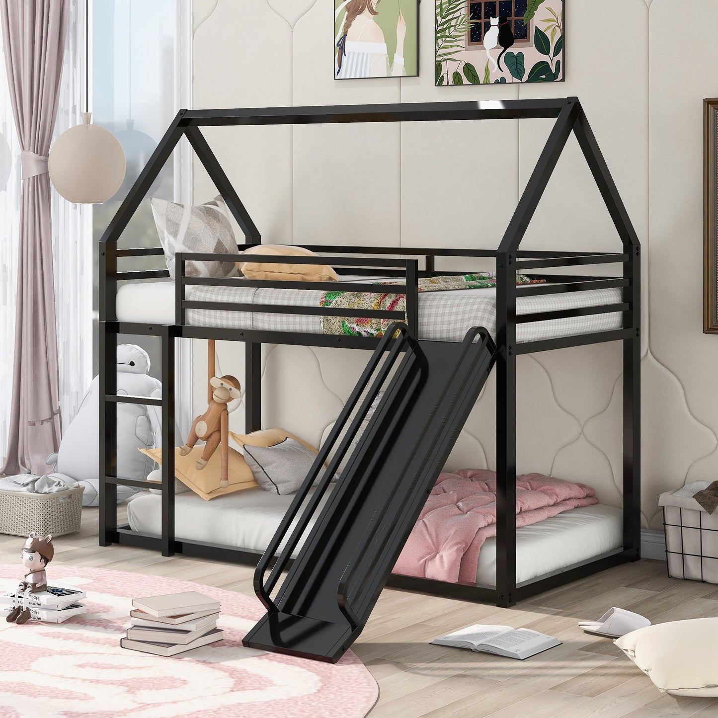 Twin Over Twin House Bunk Bed With Ladder And Slide - The Sleep Loft - Online Mattress Showroom NYC