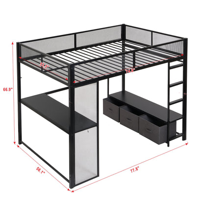 Full Size Gaming Loft Bed With LED Desk, Open Wardrobe, 3 Linen Storage Drawers - Black - The Sleep Loft - Online Mattress Showroom NYC