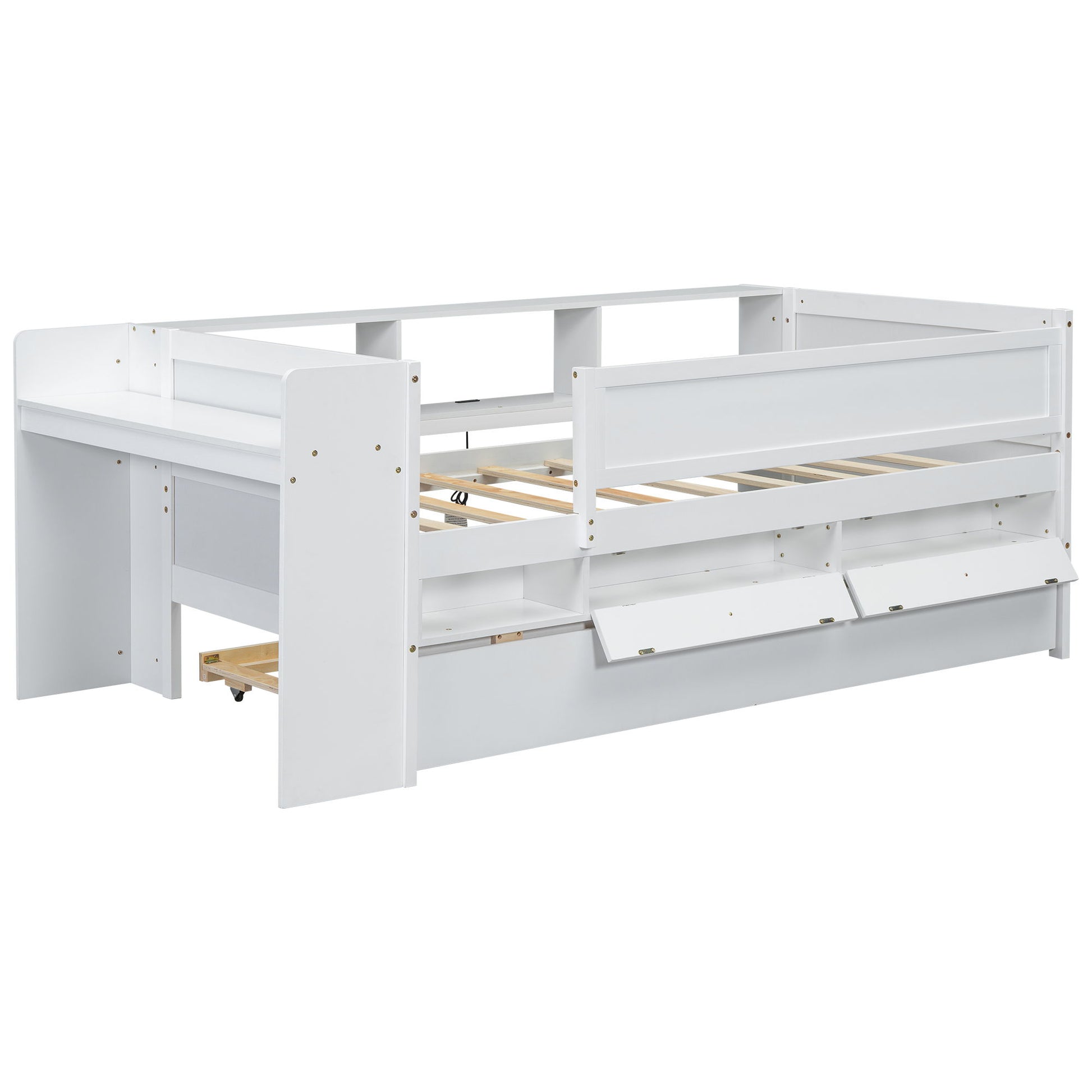 Twin Daybed With Drawers, Trundle, Headboard Storage, Study Desk, And USB Charging Station - White - The Sleep Loft - Online Mattress Showroom NYC