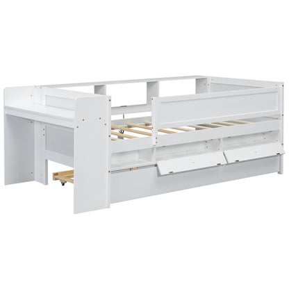 Twin Daybed With Drawers, Trundle, Headboard Storage, Study Desk, And USB Charging Station - White - The Sleep Loft - Online Mattress Showroom NYC