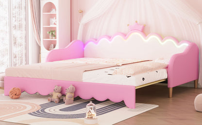 Extending Daybed With LED Lights, Modern Upholstered Princess Daybed With Crown Headboard - The Sleep Loft - Online Mattress Showroom NYC
