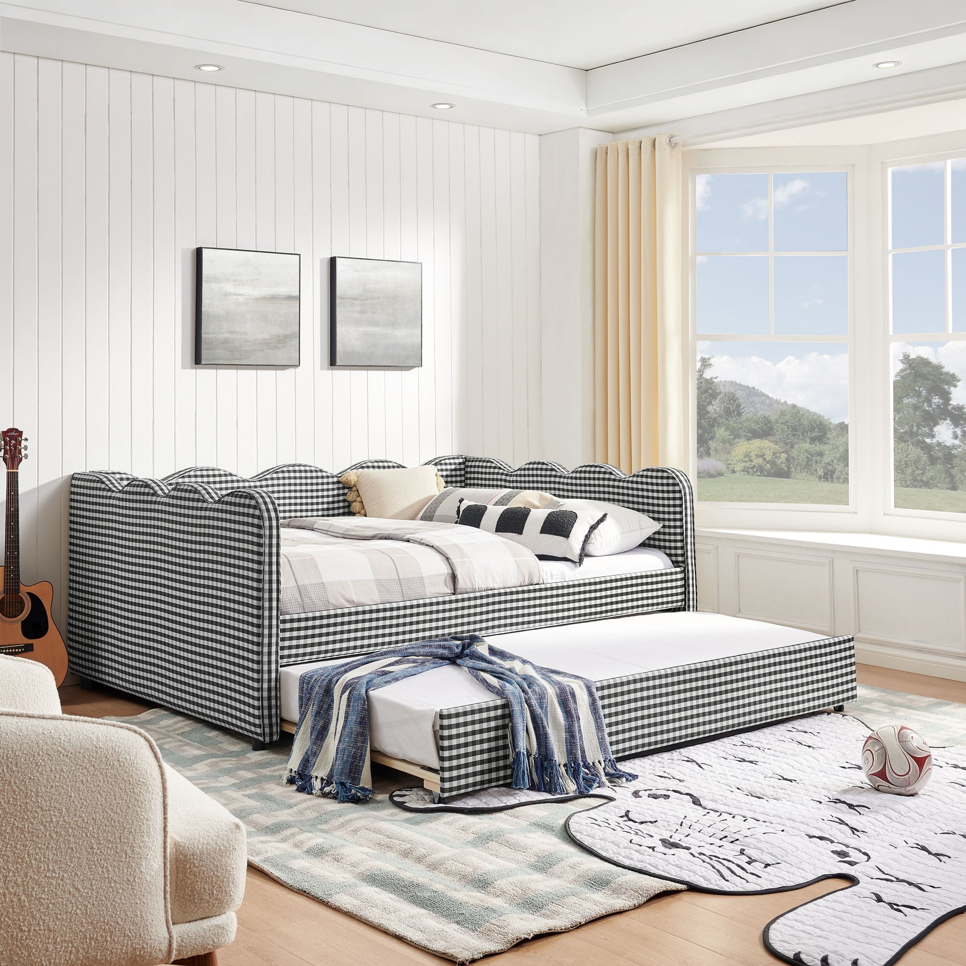 Gingham Daybed With USB Charging Port, Wave-Shaped Design - The Sleep Loft - Online Mattress Showroom NYC