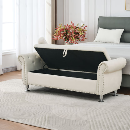 Storage Bench With Crystal Buttons And 1 Pillow For Bedroom - The Sleep Loft - Online Mattress Showroom NYC