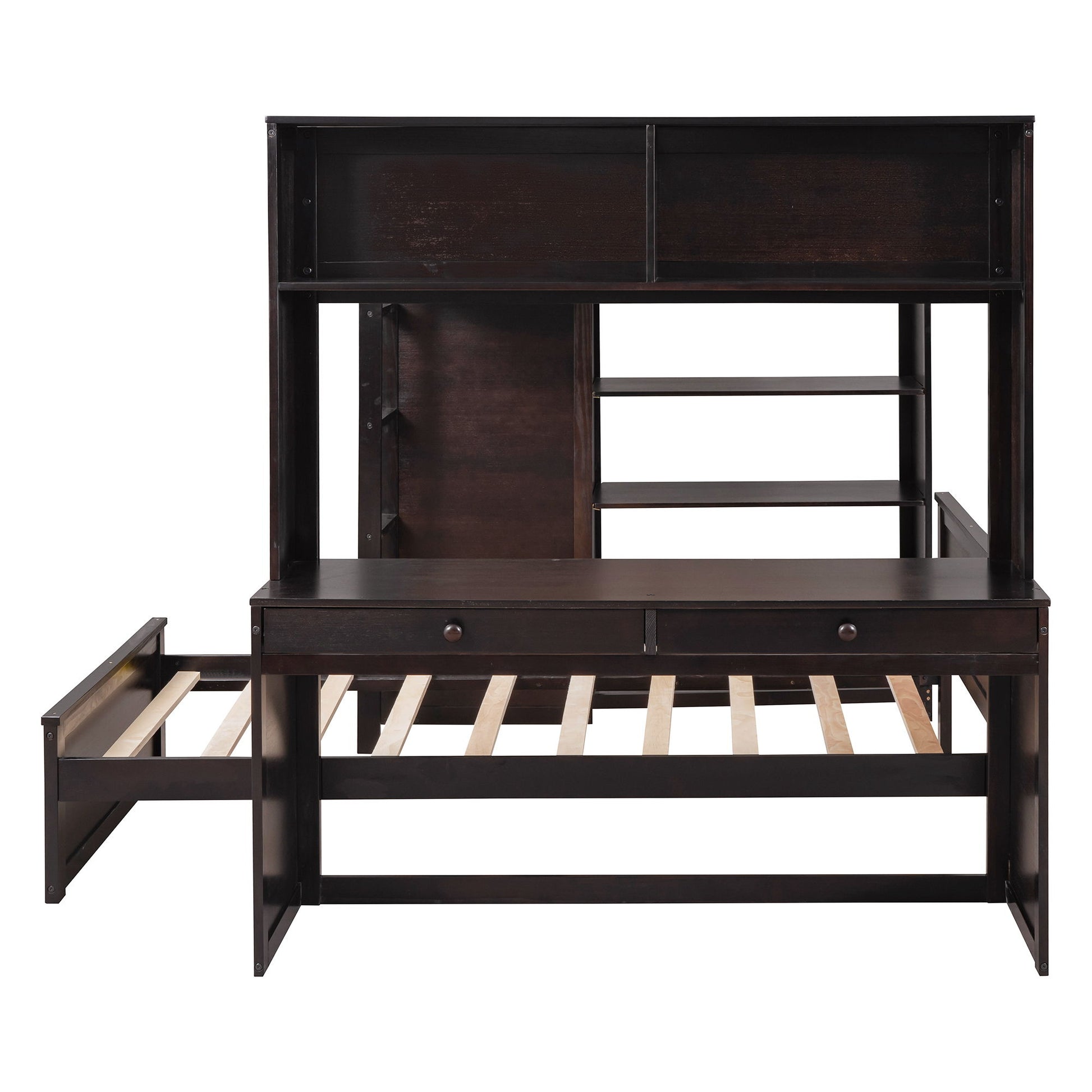 Loft Bed With A Twin Size Standalone Bed, Shelves, Desk, And Wardrobe - The Sleep Loft - Online Mattress Showroom NYC