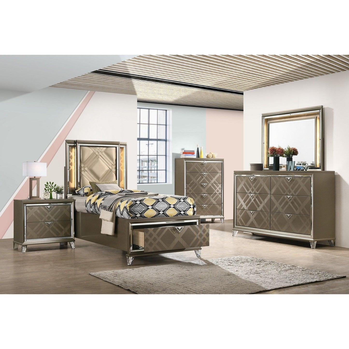 Skylar - Nightstand - Champagne - The Sleep Loft - Online Mattress Showroom NYC