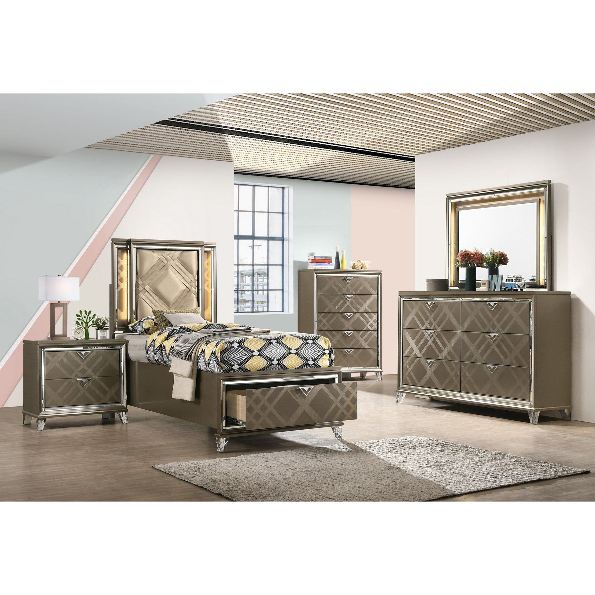 Skylar - Nightstand - Champagne - The Sleep Loft - Online Mattress Showroom NYC