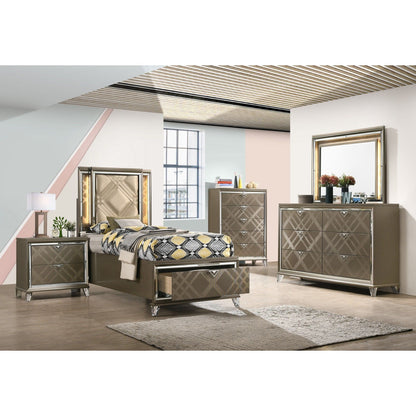Skylar - Full Bed With LED & Storage - Dark Champagne - The Sleep Loft - Online Mattress Showroom NYC