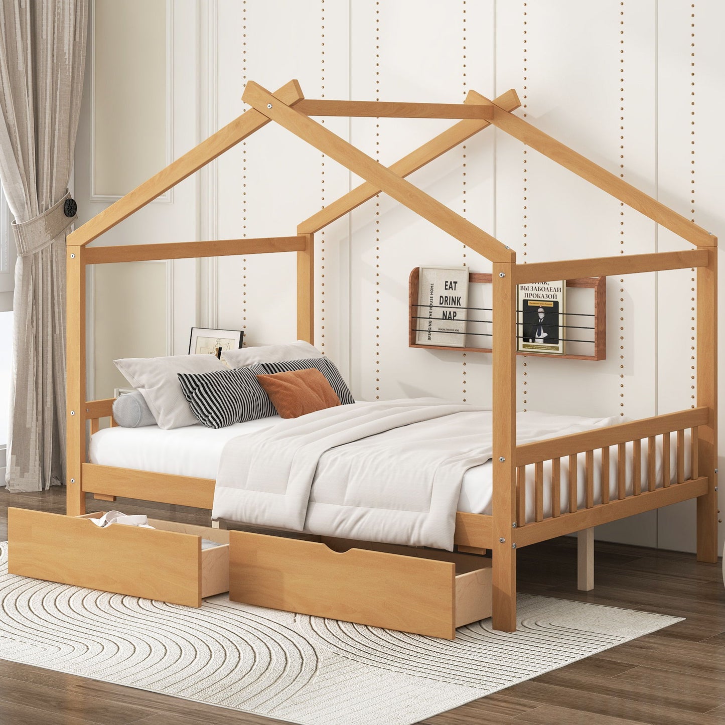 House Style Platform Bed With Headboard, Footboard, 2 Drawers, And Roof Design - The Sleep Loft - Online Mattress Showroom NYC