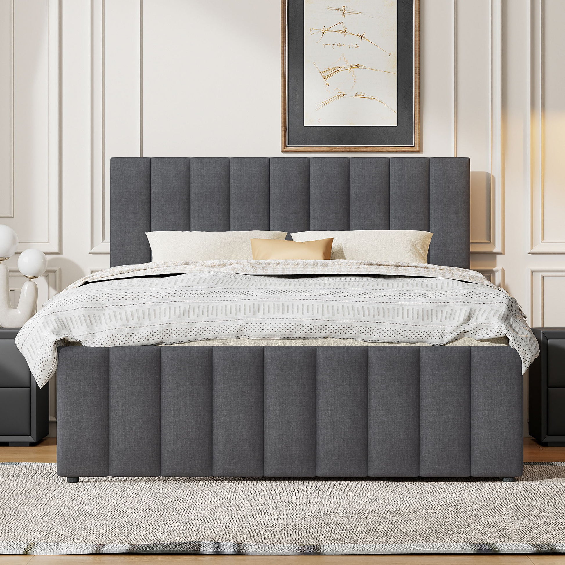 Upholstered Platform Bed With Twin Size Trundle And 3 Drawers - The Sleep Loft - Online Mattress Showroom NYC