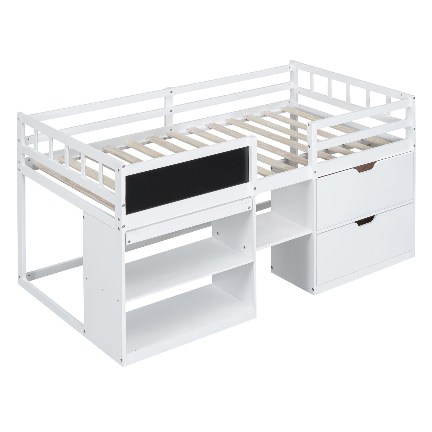 Low Loft Bed With Rolling Desk, Shelf And Drawers - The Sleep Loft - Online Mattress Showroom NYC