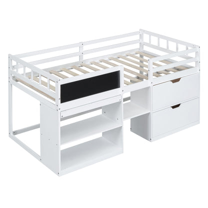 Low Loft Bed With Rolling Desk, Shelf And Drawers - The Sleep Loft - Online Mattress Showroom NYC
