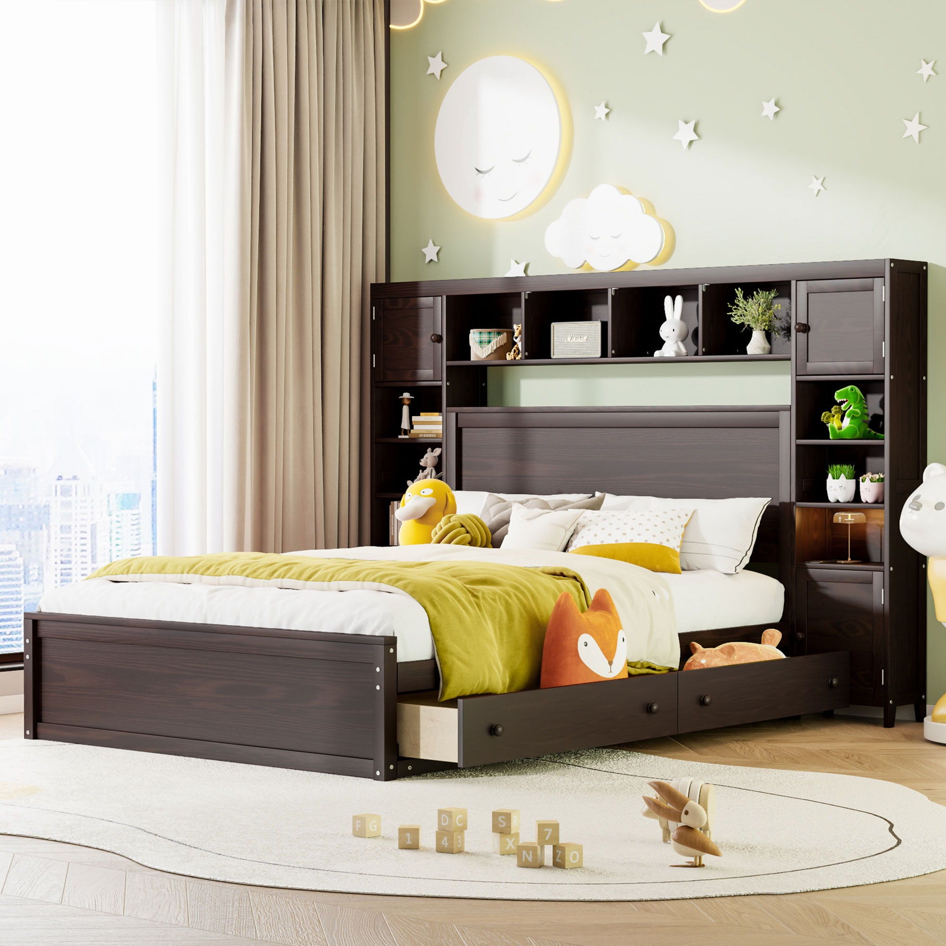 Bed With All In One Cabinet, Shelf And Sockets - The Sleep Loft - Online Mattress Showroom NYC