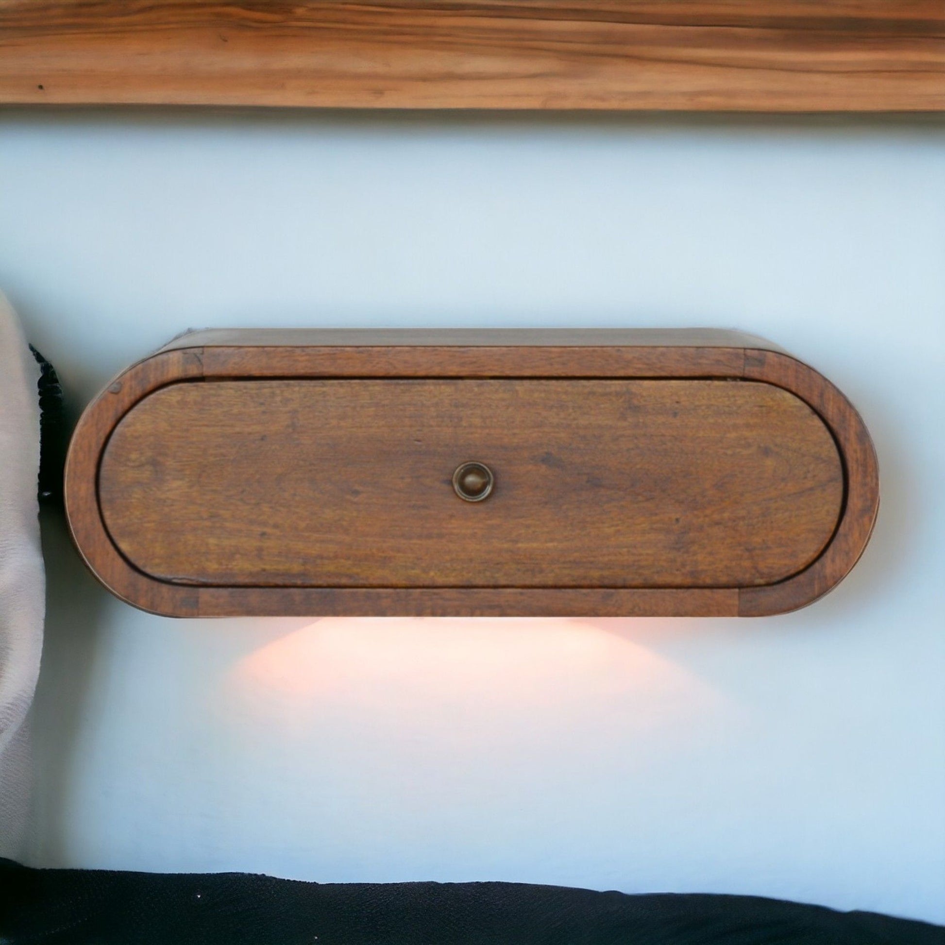 Wall Mounted Round Bedside Table - Chestnut - The Sleep Loft - Online Mattress Showroom NYC