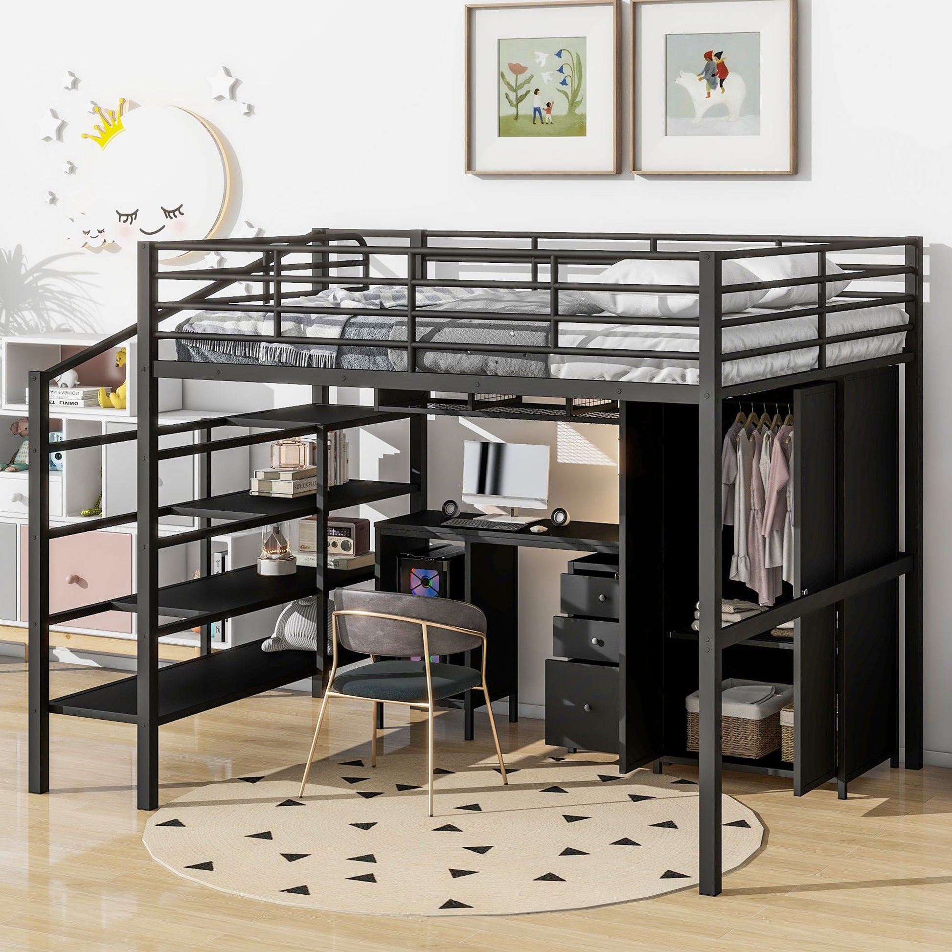 Full Size Loft Bed With Desk Set And Wardrobe - Black - The Sleep Loft - Online Mattress Showroom NYC