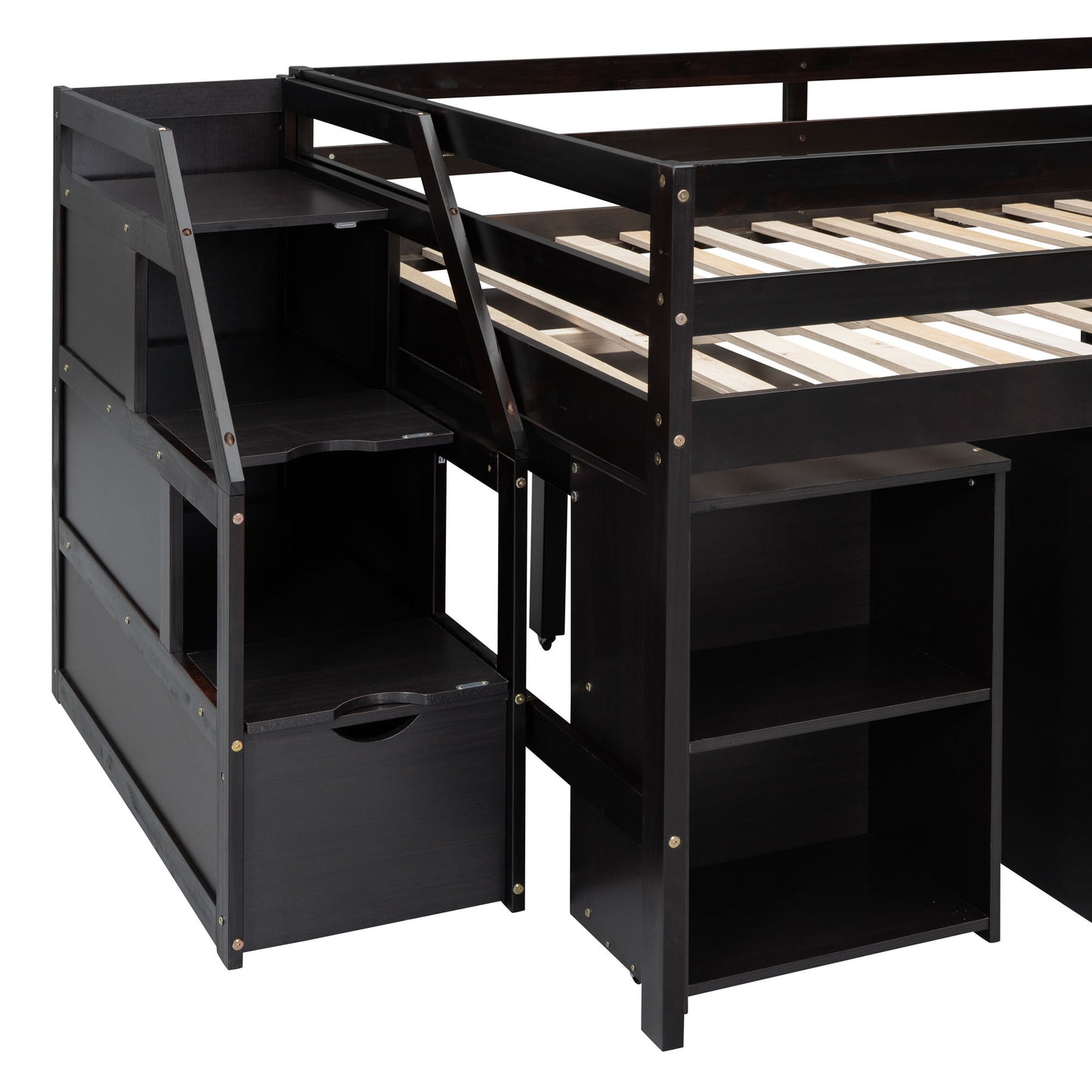 Loft Bed With Retractable Writing Desk And 3 Drawers With Storage Stairs And Shelves - The Sleep Loft - Online Mattress Showroom NYC