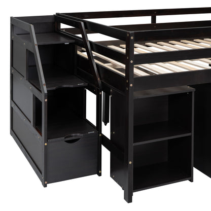 Loft Bed With Retractable Writing Desk And 3 Drawers With Storage Stairs And Shelves - The Sleep Loft - Online Mattress Showroom NYC