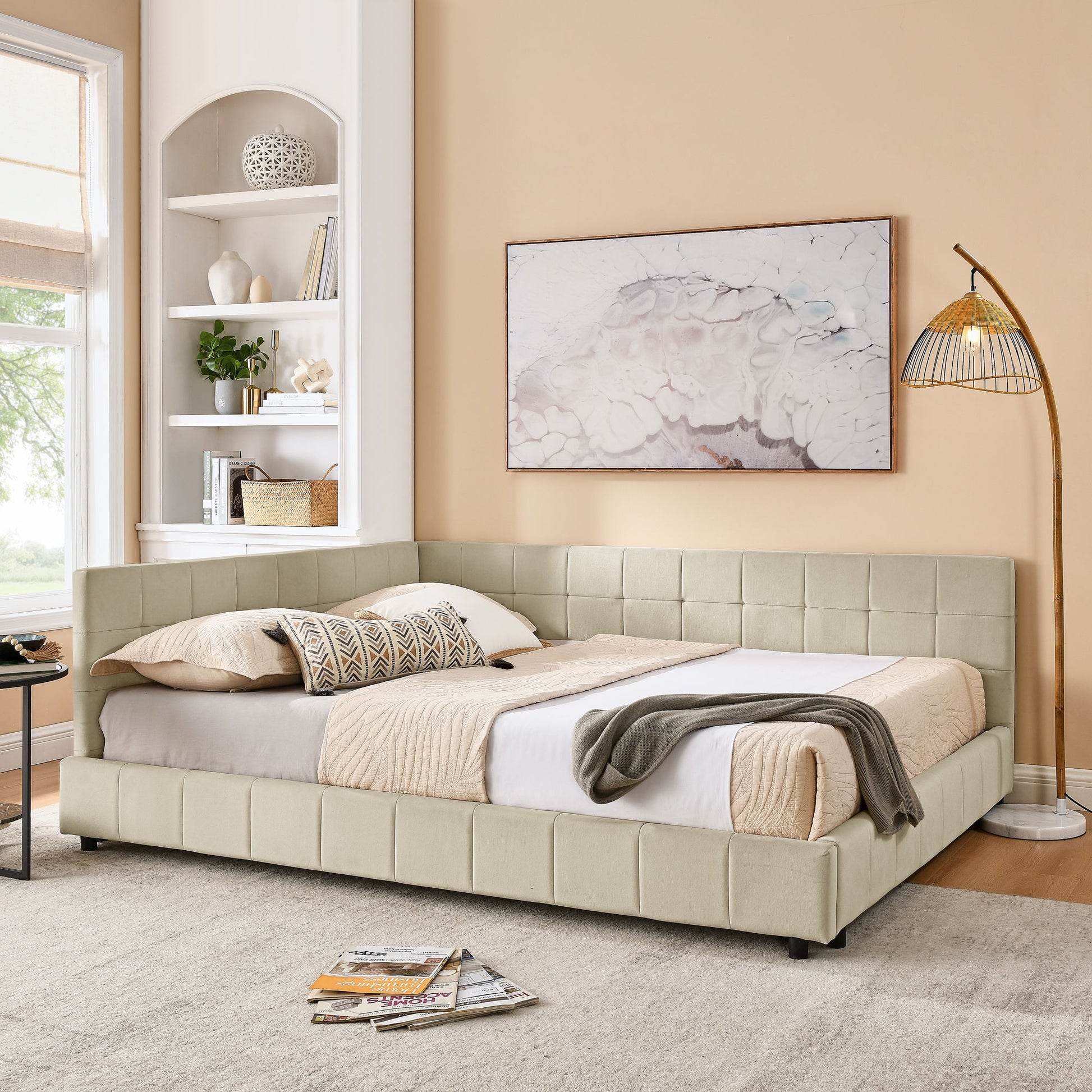 Mid-Century Storage Upholstered Tufted Bed Frame With Backrest And Armrests - The Sleep Loft - Online Mattress Showroom NYC