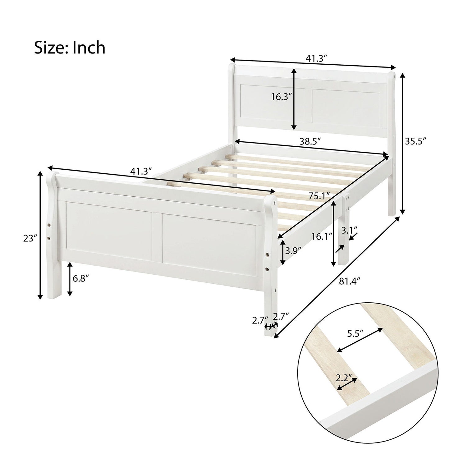 Platform Bed Frame Mattress Foundation Sleigh Bed With Headboard / Footboard / Wood Slat Suppor - The Sleep Loft - Online Mattress Showroom NYC