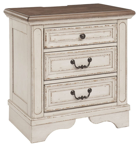 Realyn - Three Drawer Night Stand - White / Brown / Beige - The Sleep Loft - Online Mattress Showroom NYC