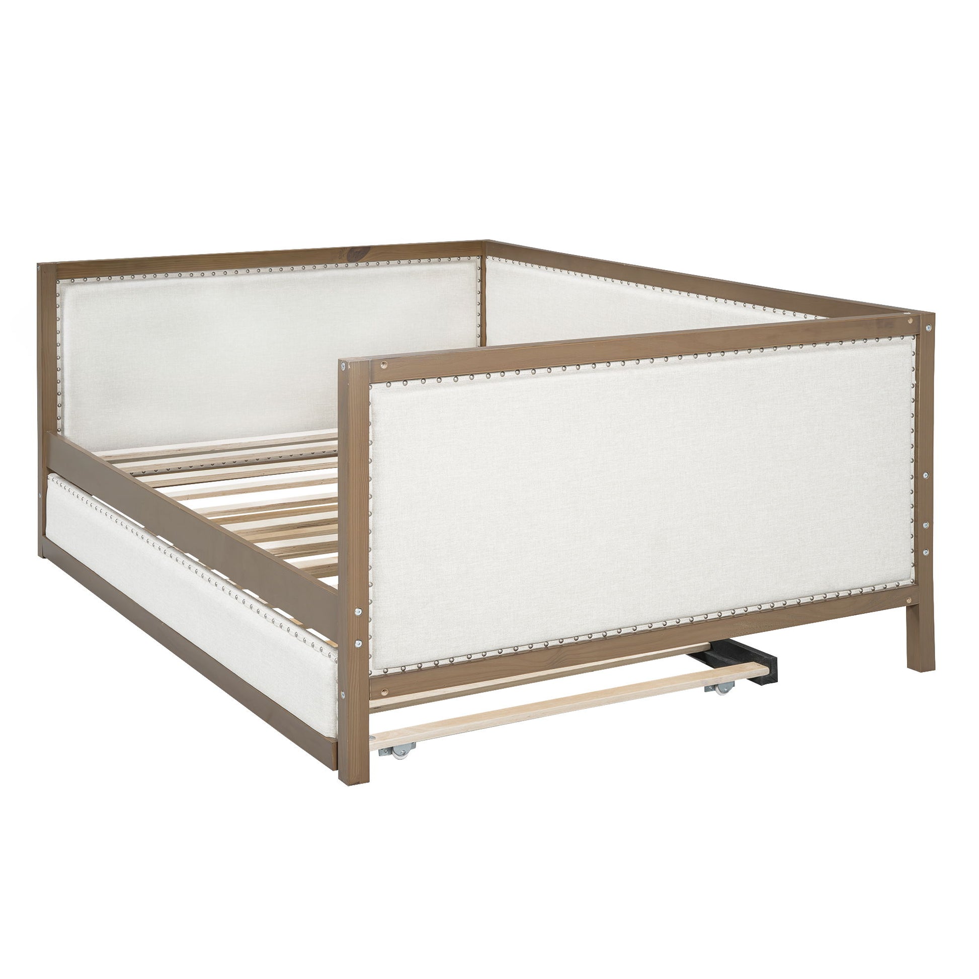 Full Size Daybed With Trundle And Nailhead Decoration - Wood - The Sleep Loft - Online Mattress Showroom NYC