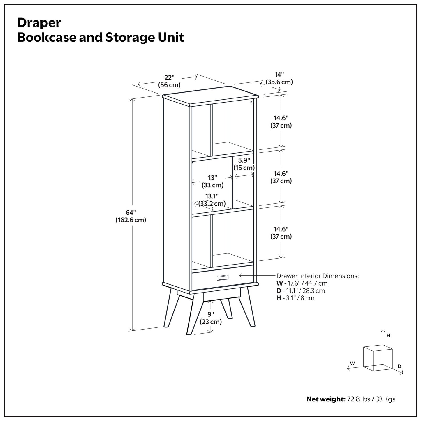 Draper - Mid Century Wide Bookcase And Storage Unit - The Sleep Loft - Online Mattress Showroom NYC