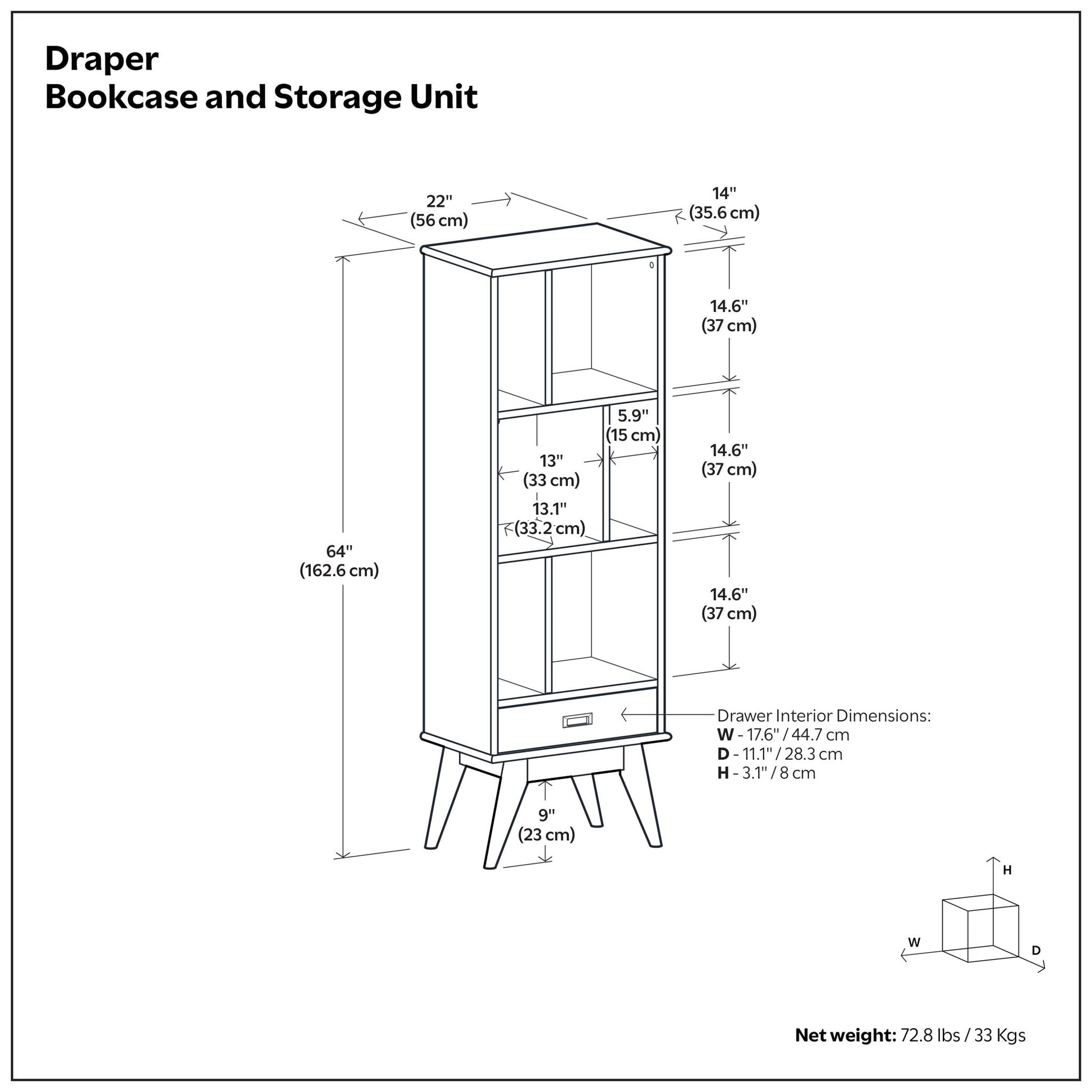 Draper - Mid Century Wide Bookcase And Storage Unit - The Sleep Loft - Online Mattress Showroom NYC