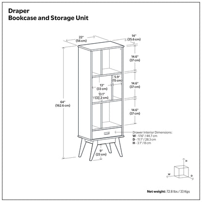 Draper - Mid Century Wide Bookcase And Storage Unit - The Sleep Loft - Online Mattress Showroom NYC