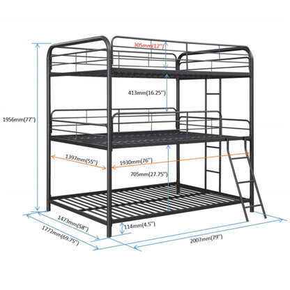 Triple Bunk Bed, Full Size With Sturdy Metal Frame And Safe Stairs - Black - The Sleep Loft - Online Mattress Showroom NYC