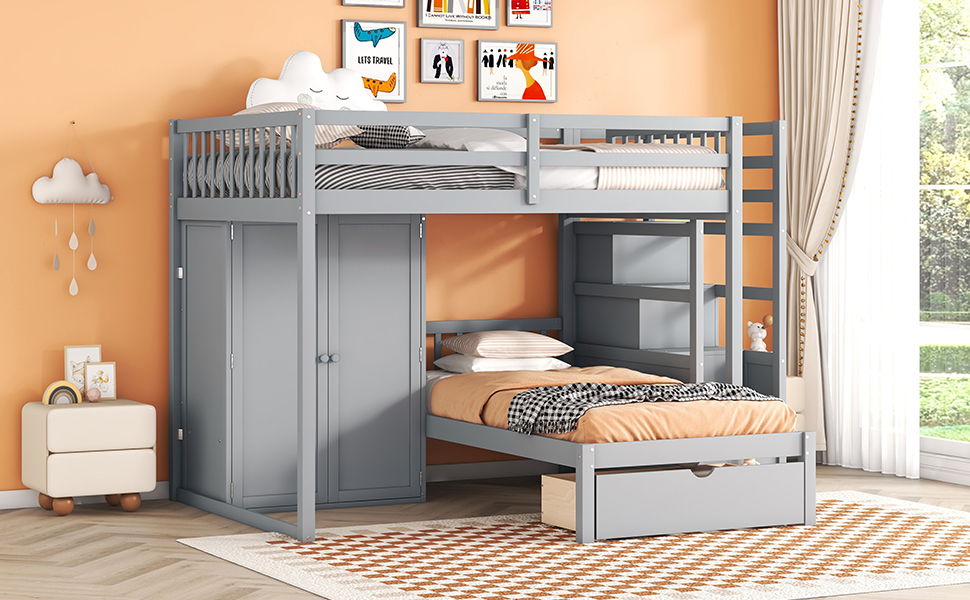 Bunk Bed With Wardrobe, Drawers - The Sleep Loft - Online Mattress Showroom NYC