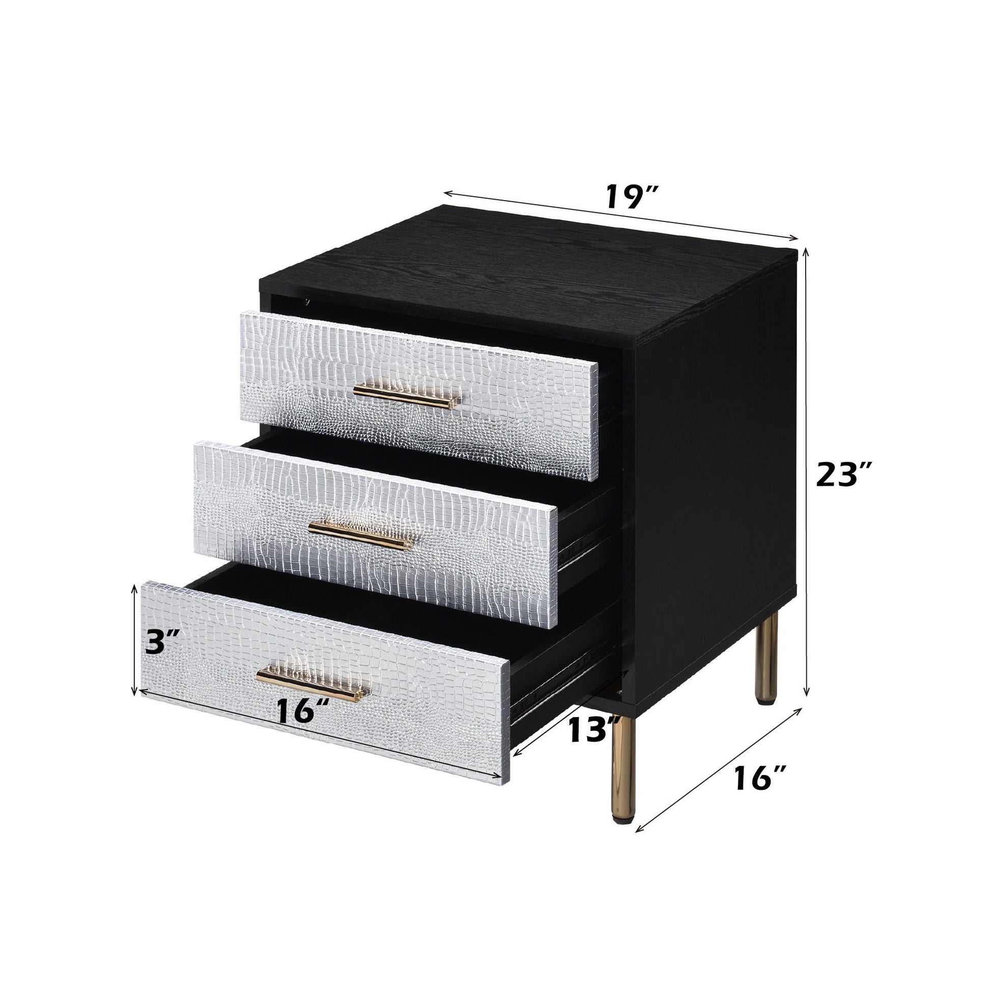 Myles - Nightstand - Black / Gold / Silver - The Sleep Loft - Online Mattress Showroom NYC