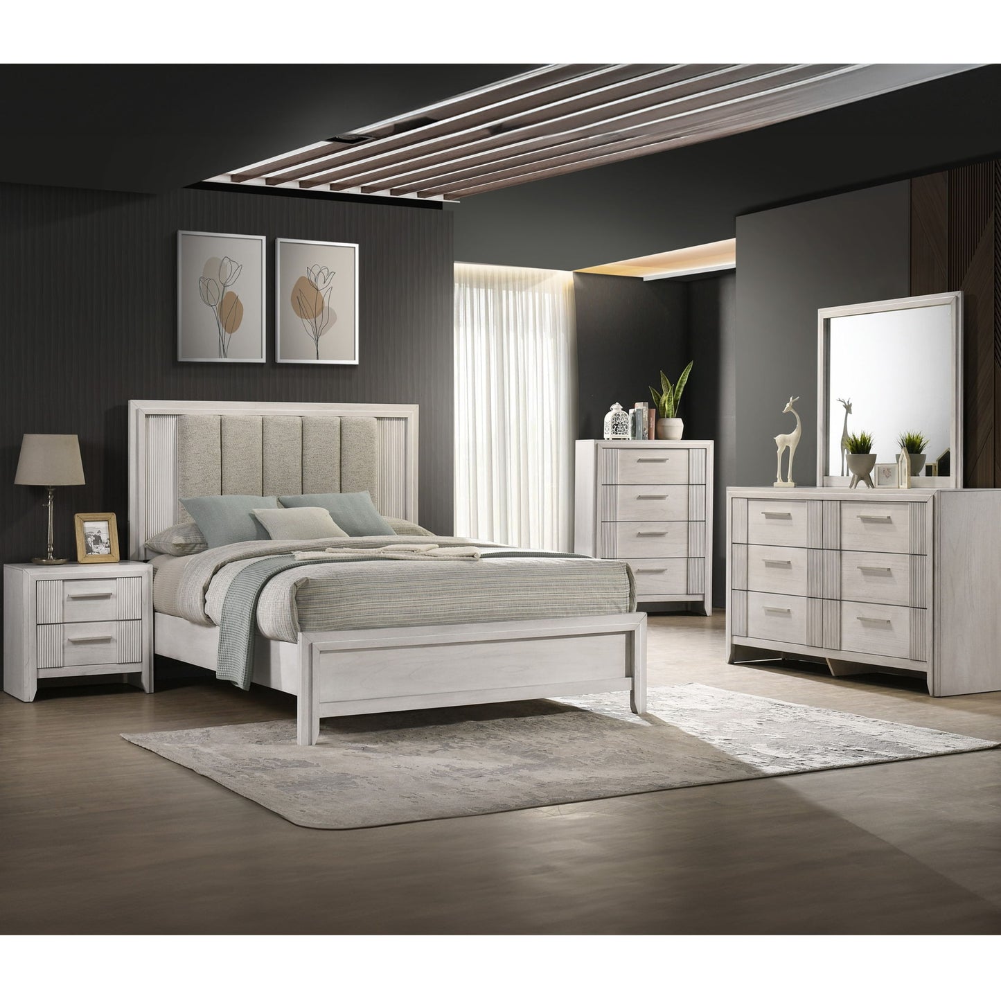 2 Drawer Nightstand With Bar Handle - Antique White - The Sleep Loft - Online Mattress Showroom NYC