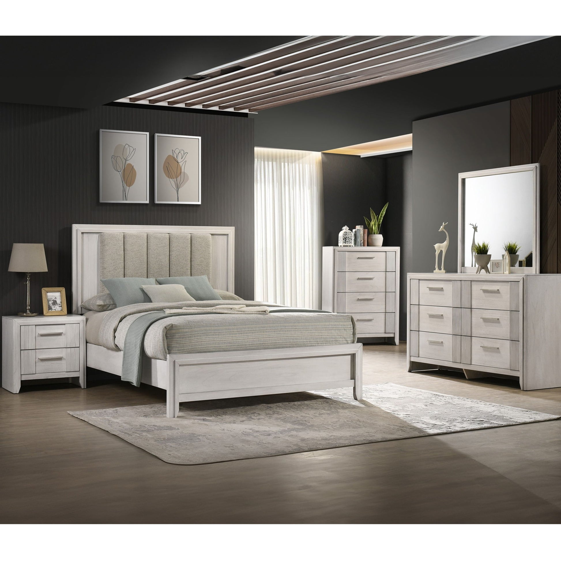 2 Drawer Nightstand With Bar Handle - Antique White - The Sleep Loft - Online Mattress Showroom NYC