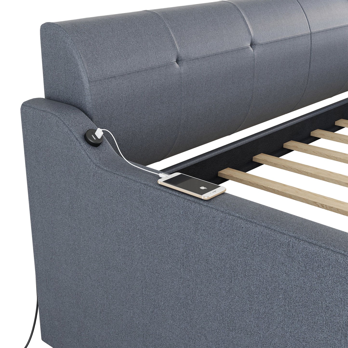 Upholstered Daybed With Trundle And USB Charging - The Sleep Loft - Online Mattress Showroom NYC