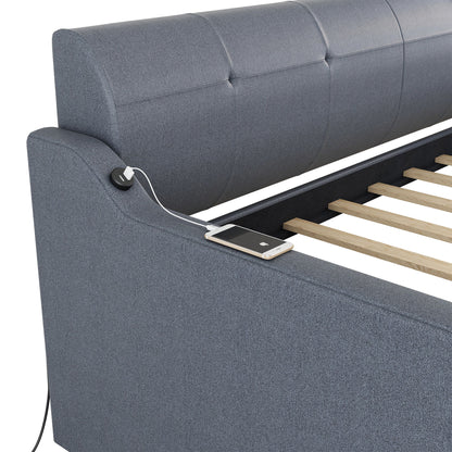 Upholstered Daybed With Trundle And USB Charging - The Sleep Loft - Online Mattress Showroom NYC