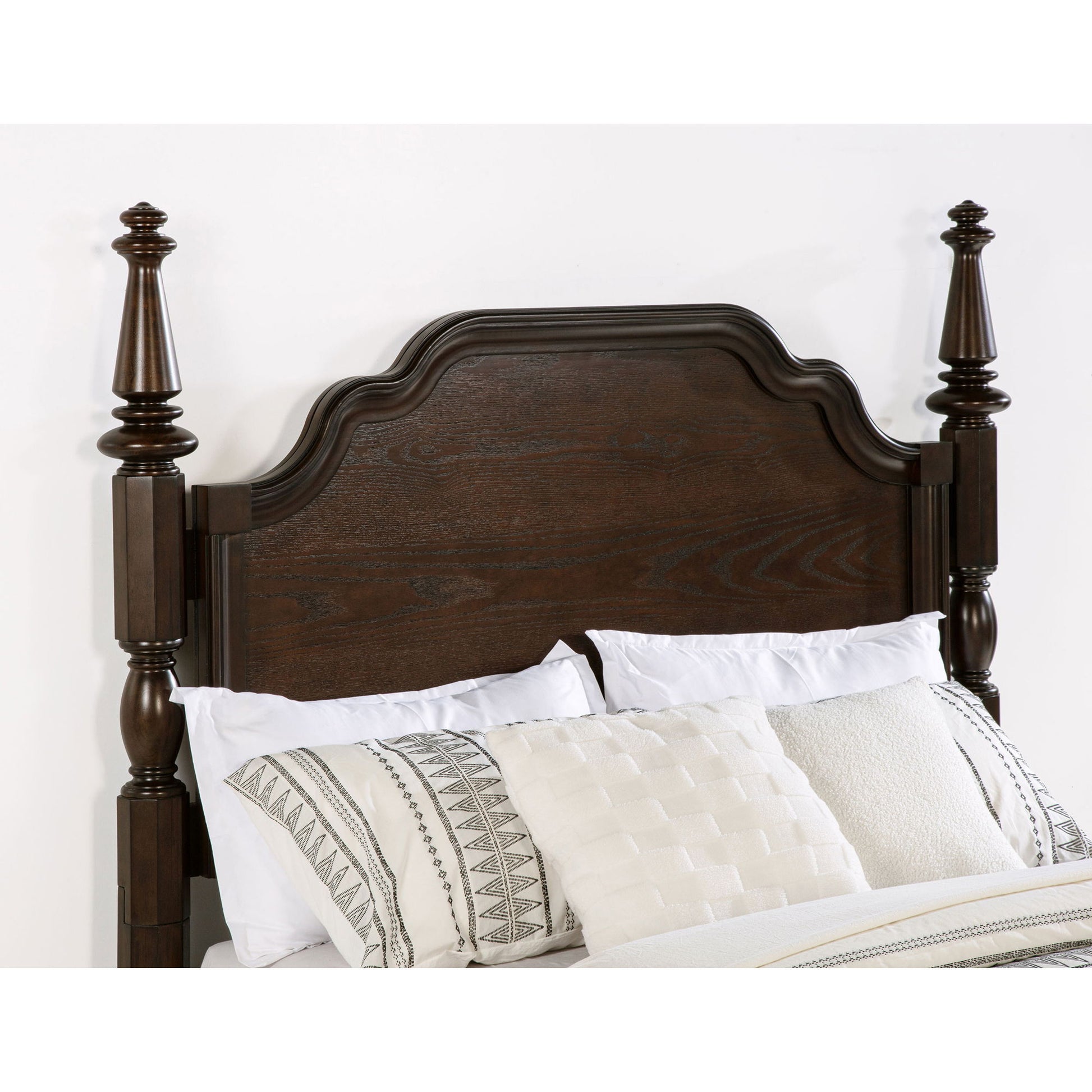 Berwick - 4 Poster Queen Bed With Serpentine Headboard - Dark Oak - The Sleep Loft - Online Mattress Showroom NYC