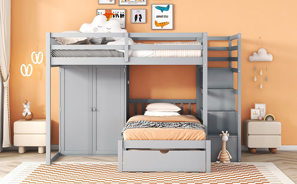 Bunk Bed With Wardrobe, Drawers - The Sleep Loft - Online Mattress Showroom NYC