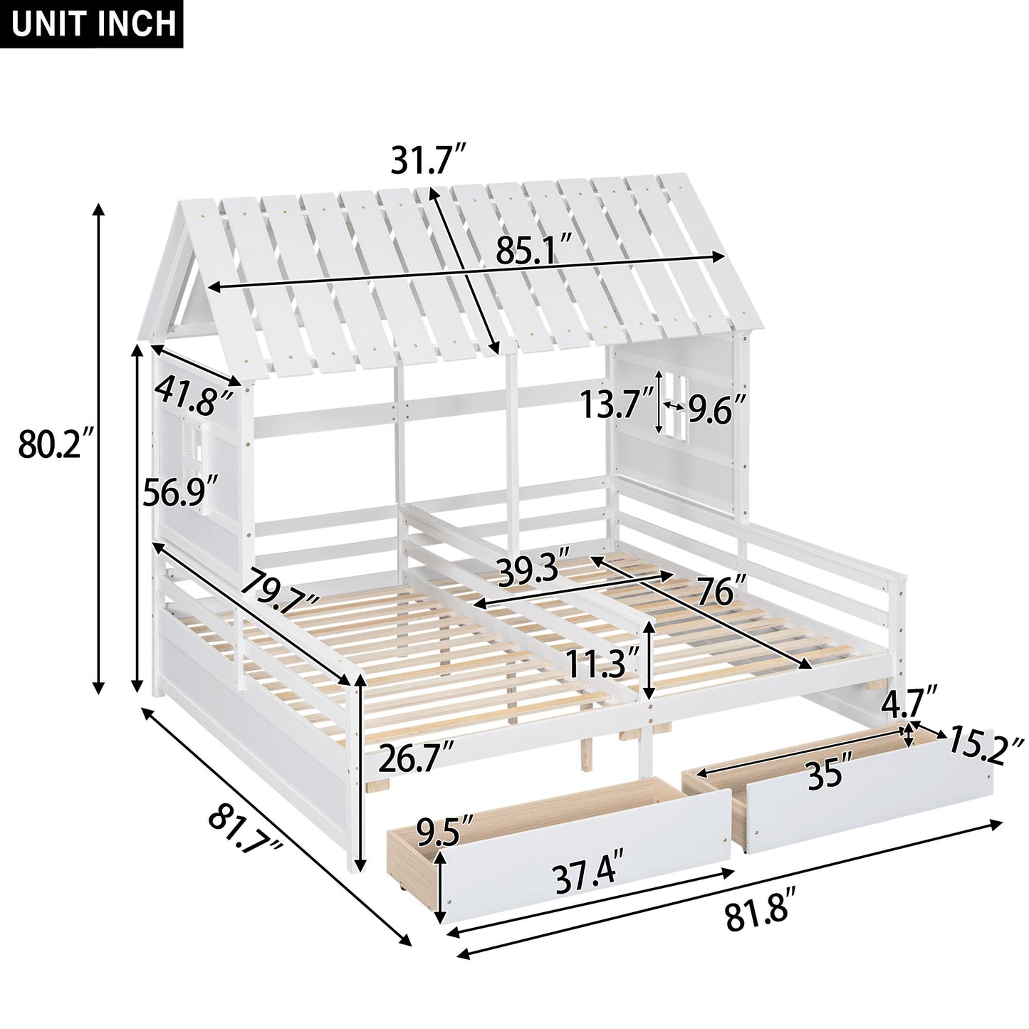 House Platform Beds With 2 Drawers, Side By Side Design - The Sleep Loft - Online Mattress Showroom NYC