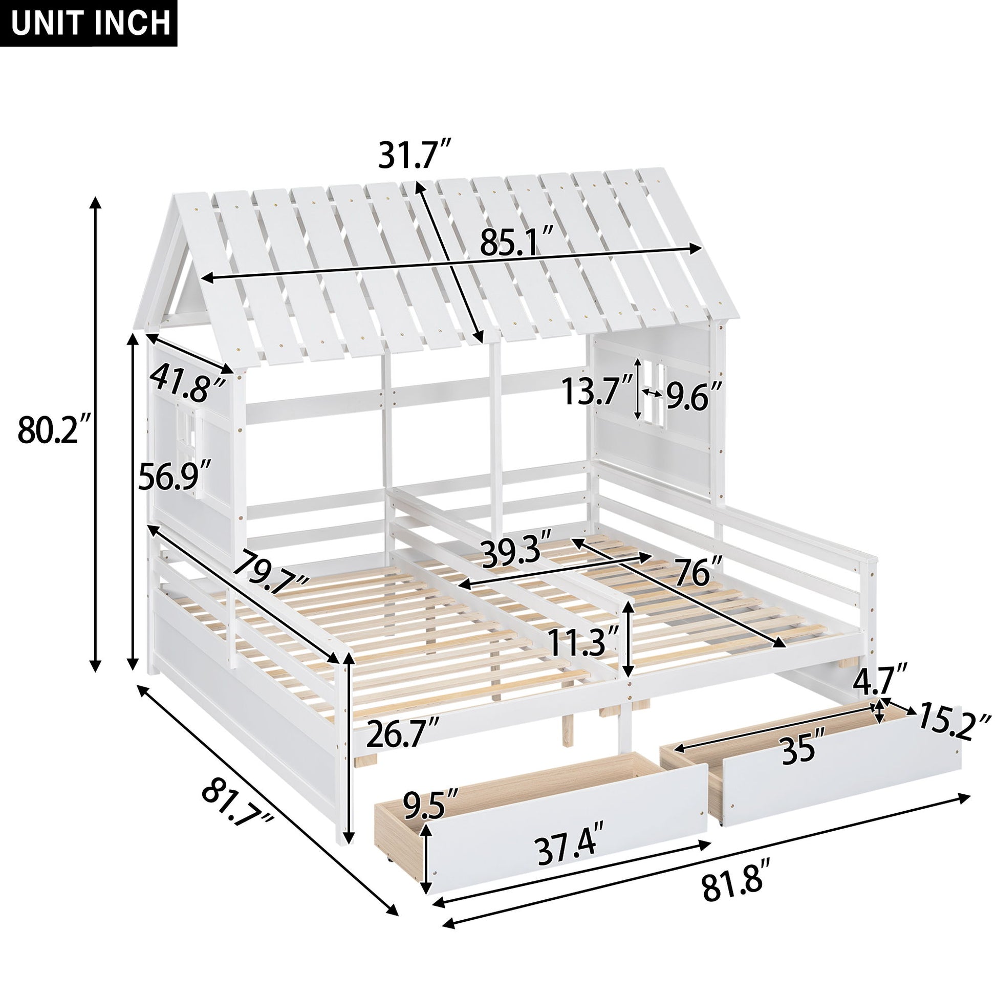 House Platform Beds With 2 Drawers, Side By Side Design - The Sleep Loft - Online Mattress Showroom NYC