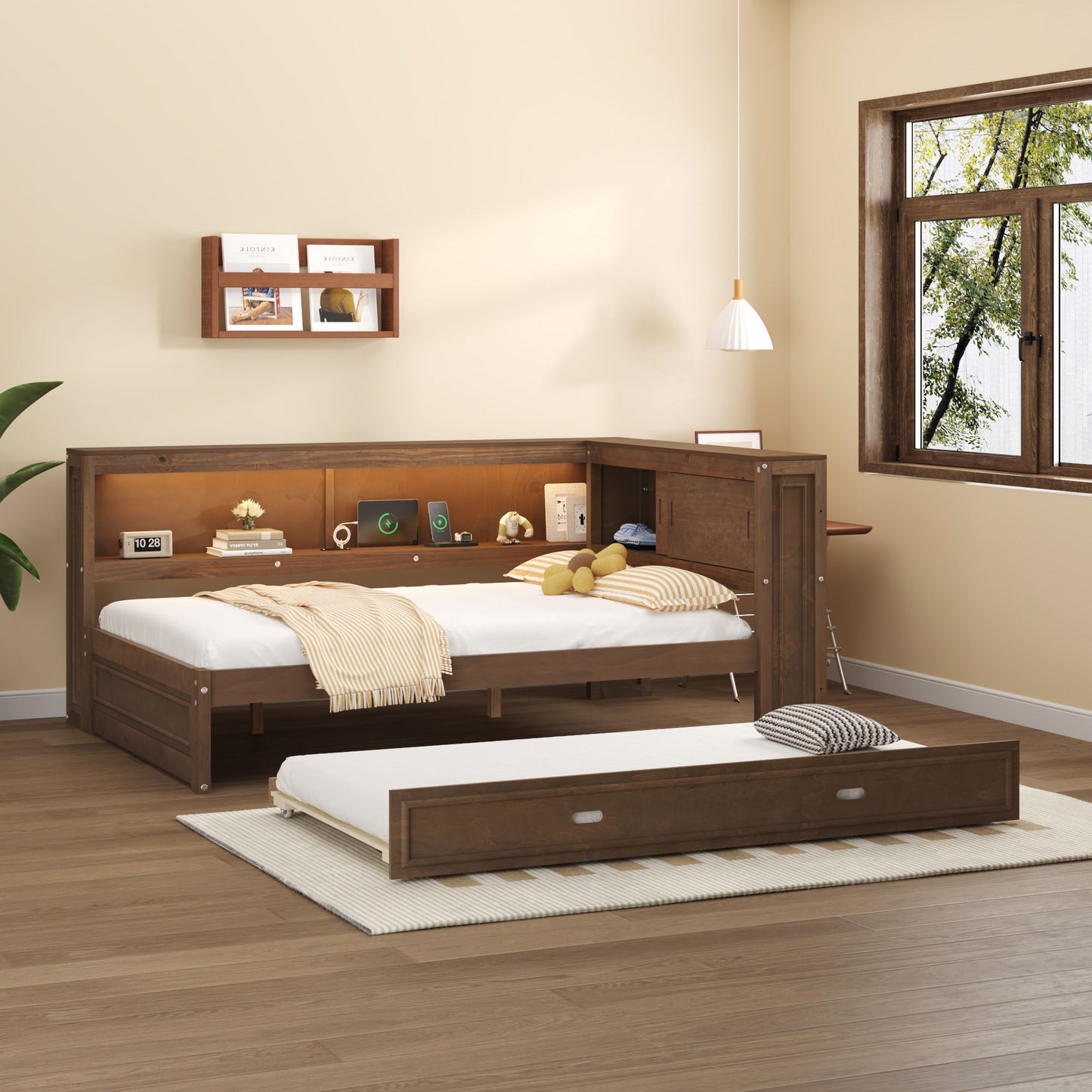 Daybed With Storage Shelves, LED, USB, And Trundle - The Sleep Loft - Online Mattress Showroom NYC