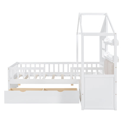House Bed With Sofa, Kids Platform Bed With 2 Drawers And Storage Shelf - The Sleep Loft - Online Mattress Showroom NYC
