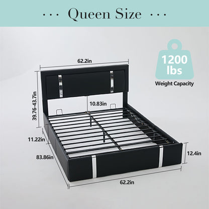 Upholstered Platform Bed Frame With Adjustable LED Headboard, USB C-Charging, Hydraulic Lift - The Sleep Loft - Online Mattress Showroom NYC
